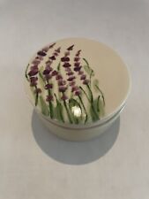 Vintage Hand painted Lidded Trinket Dish 3.5” In Dia And 2” Tall Purple Flowers picture