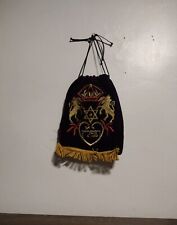 Vintage TEFILLIN Burgundy Embroidered Velvet Draw String Jewish Torah Prayer Bag picture