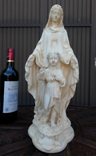 Antique French chalk Notre dame de sacre coeur statue jesus child madonna picture