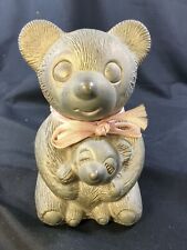 Vintage Godinger Teddy Bear Mama & Baby Steel Metal White Silver Piggy Bank picture