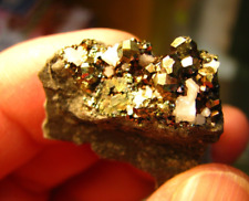 18g RAINBOW/PEACOCK PYRITE & CALCITE CRYSTALS ON MATRIX SMALL BUT VERY PRETTY picture