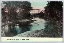 Le Mars Iowa~Floyd River Single Span Bridge @ Sundown~1913 Postcard picture