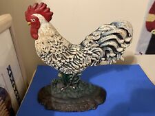 Antique Heavy Cast Iron White & Blue Rooster Doorstop 6 Lbs picture