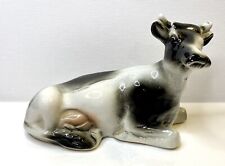 Vintage Ceramic Cow Made In Brazil Black And White Dairy COW 4” Tall 7.5 Long picture