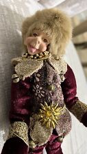 Poseable Christmas ELF FAIRY Velveteen Gold & Faux Fur Trim Ornament picture