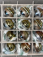 12 Christopher Radko Shiny Brite Glass Christmas Tree Ornaments Silver Gold picture