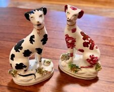 Two 19th Century Staffordshire Ceramic Whippet Game Dogs on Oval Bases picture