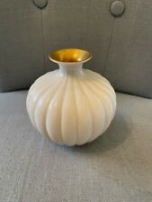 VINTAGE Lenox Sweet Briar Small Round Bud Vase 24 K Gold Trim Ribbed MINT USA  picture