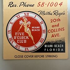 Vintage 1950s Five O’ Clock Club Miami Beach Florida Matchbook Cover picture