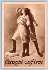K1/ Baseball Sports Postcard c1910 Comic Romance Caught on First 366 picture