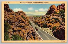 Granite Dells Highway Aerial View Old Cars Mountains Arizona Vintage Postcard picture