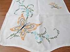 Vintage Ivory Handmade Embroidered Large Butterfly Cotton Runner 15