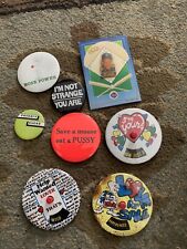 Unique Vintage Lot 8 Mixed Pinback Pin Buttons Various Love Comedy Baseball picture