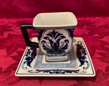 Bombay Square Tea Cup & Saucer Blue White picture