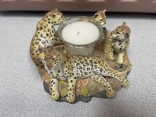 VTG Leopard Candle Holder Round Heavy Polystone Solid Decor picture
