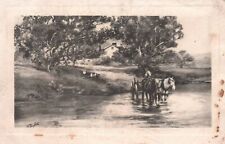 VINTAGE POSTCARD HORSES CART FARMSTEAD POSTED FROM OLYMPIA WASHINGTON 1912 picture