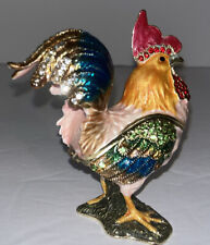 Jeweled Rooster Enamel Keepsake Trinket Box - Hinged, Magnetic Closure picture