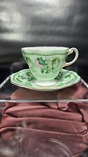 EB Foley Green Leaves & Pink Flowers Green Tea cup & Saucer picture