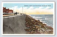 Postcard Texas Galveston TX Sea Wall Beach Boulevard 1916 Posted White Border picture
