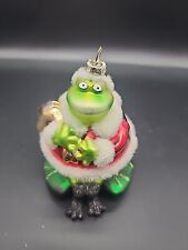 Vintage Hand Blown Glass Frog In Santa Suit Christmas Ornament picture