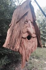 Hand Carved Wood Spirit Old Man Face Cedar Birdhouse Happy With Hair picture