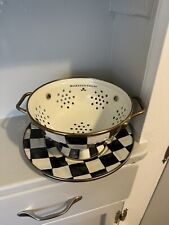 MACKENZIE CHILDS COURTLY CHECK LARGE ENAMEL COLANDER + PLATTER picture