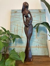 Hand Carved Wooden African Woman and Child Motherhood Statue Sculpture 16” picture