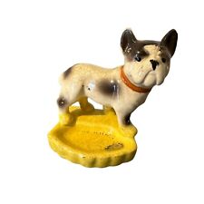 Vintage Antique Japan Trinket Tray Ashtray Porcelain French Bulldog Figurine picture