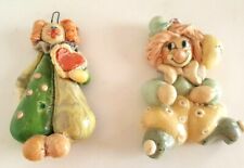 Vintage 1987 Salt Dough Clay Clowns w/ Heart and Balloons Lot Of 2 picture