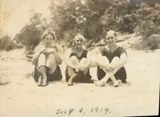 Vintage 1919 Sepia Photo Women Legs Crossed Swimsuits Outdoors Smiling Snapshot picture