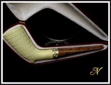Lattice Stallion Horn Meerschaum Pipe Special Built w/out Screw Silver Ring 2911 picture