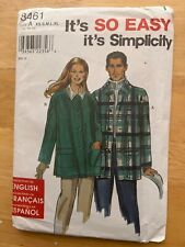 Simplicity 8461 adult teen JACKET  size XS-XL  UnCut 1998 fabric pattern picture