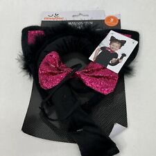 Halloween Kids Cat Kit Pink sparkle Ears, bow Tie Black Clip tail 3 set New picture