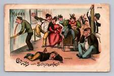 Gruss vom Schutzenfest ~ Drunken Revelers and Vomiting Man Germany 1900s picture