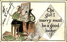 Ugly woman makeup table~GIRL I MARRY MUST BE A GOOD LOOKER~comic 1914 picture