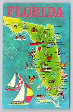 Florida Greetings Sunshine State Map FL Postcard picture