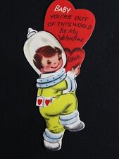 Vintage Valentines Day Card Die Cut Astronaut Boy In Suit Uniform Rare C1710 picture