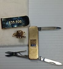 Wickes Lumber Employee Service Award 10k Gold Diamond Pin Pocket Knife Sapphire picture