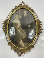 Antique Victorian Portrait Large Ornate Brass Gold Rose Frame With Convex Glass picture