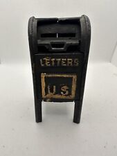 VINTAGE CAST IRON MAIL BOX AIR MAIL LETTERS US MAIL BOX BANK , OPENING FLAP picture