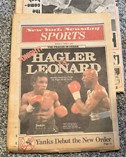 Sugar Reigns Outpunches Hagler 4/6 & 4/7/87 Daily News,NYNewsday 2days, NYPost picture