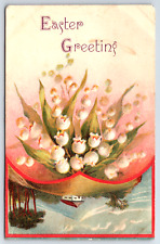 Easter Greetings Flowers House Vintage Postcard picture