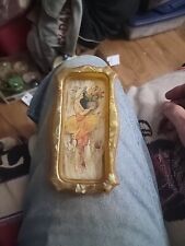 Vintage Marbled Swirl Celluloid Vanity Tray With A Victorian Lady In The Center picture