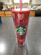 2022 Starbucks Valentine's Day Red Glitter & Hearts 24oz Tumbler Limited Edition picture