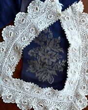 Lot Of Antique Blue Silk Scarf Or Trim And Irish Lace Collar For Sewing Or Wear picture