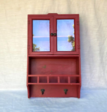 Vintage Handmade Wooden Spice Wall Cabinet Rack Glass Door Shelf with Rail picture