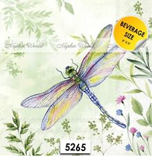 (5265) TWO Paper BEVERAGE / COCKTAIL Decoupage Art Craft Napkins - DRAGONFLY BUG picture