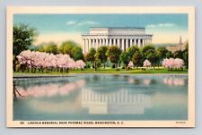 Postcard Lincoln Memorial & Potomac in Washington DC, Vintage Linen N20 picture