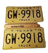 1973 Texas  TRUCK  License  Plate Pair SET VINTAGE ANTIQUE CLASSIC Truck GW 9918 picture