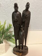 Makonde Family Statute Hand Carved Ebony Wood East African Art Traditional 3 Ppl picture